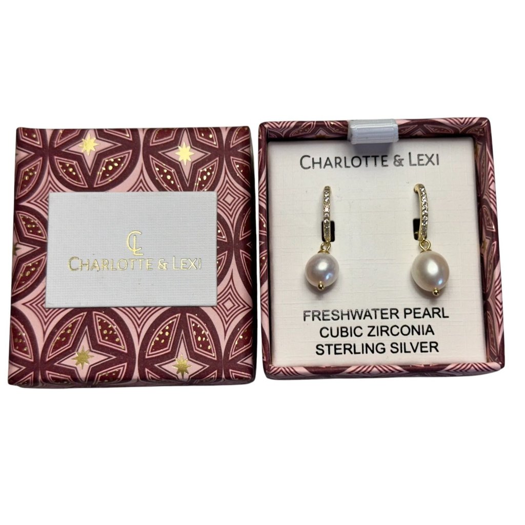 Nib Charlotte & Lexi Sterling Silver Pearl Dangle Gold Earrings